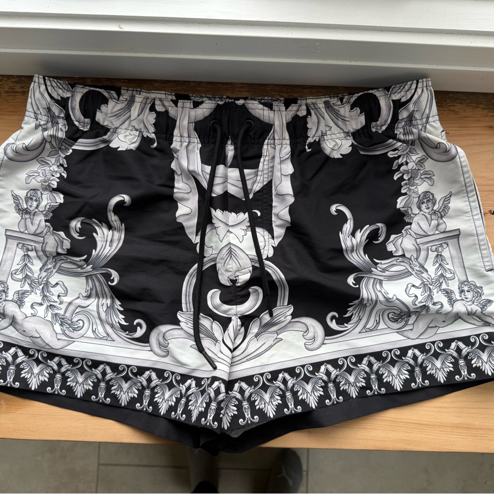 Versace Monochrome Baroque-print Shell Swim Shorts